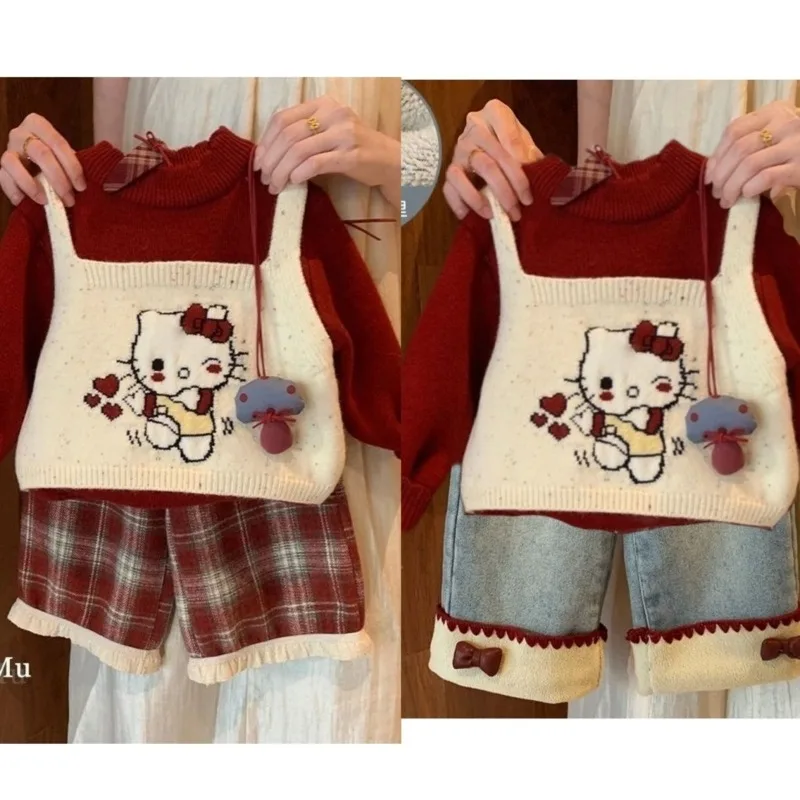 

Kawaii Hello Kitty Sanrio Students Cute Cartoon Comfortable Sportswear Children Warm Hoodie Pants Christmas Gifts for Kids
