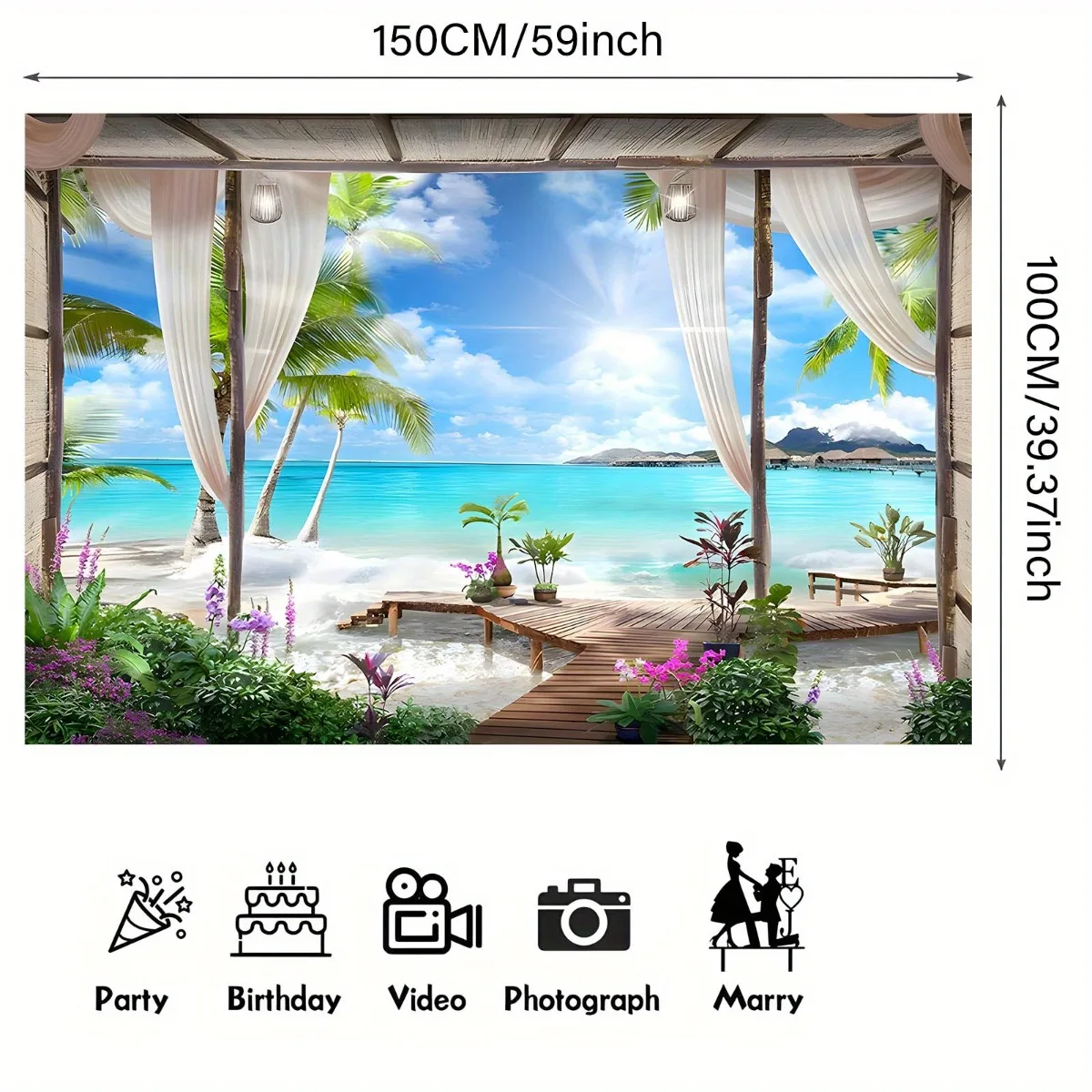 Tropical island palm tree summer ocean background banner | Vibrant beach scene