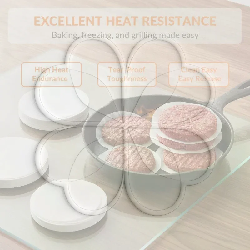 100PCS Round Disposable Hamburger Patty Separation Pads Oil Proof Non-Stick Parchment Sheets for Camping Outdoor Grilling