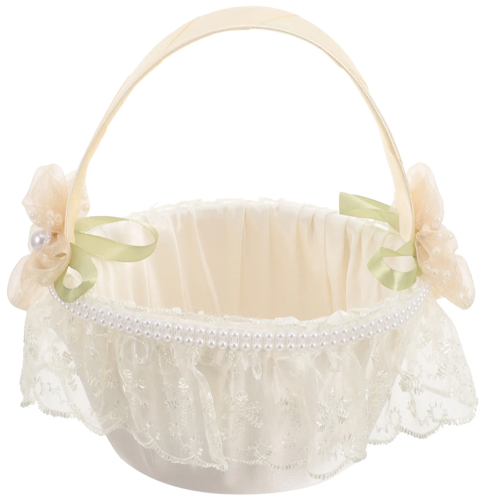 Elegant Wedding Flower Basket Small Portable Fabric Wrapped Basket for Flowers Rose Petals Romantic Wedding Decoration