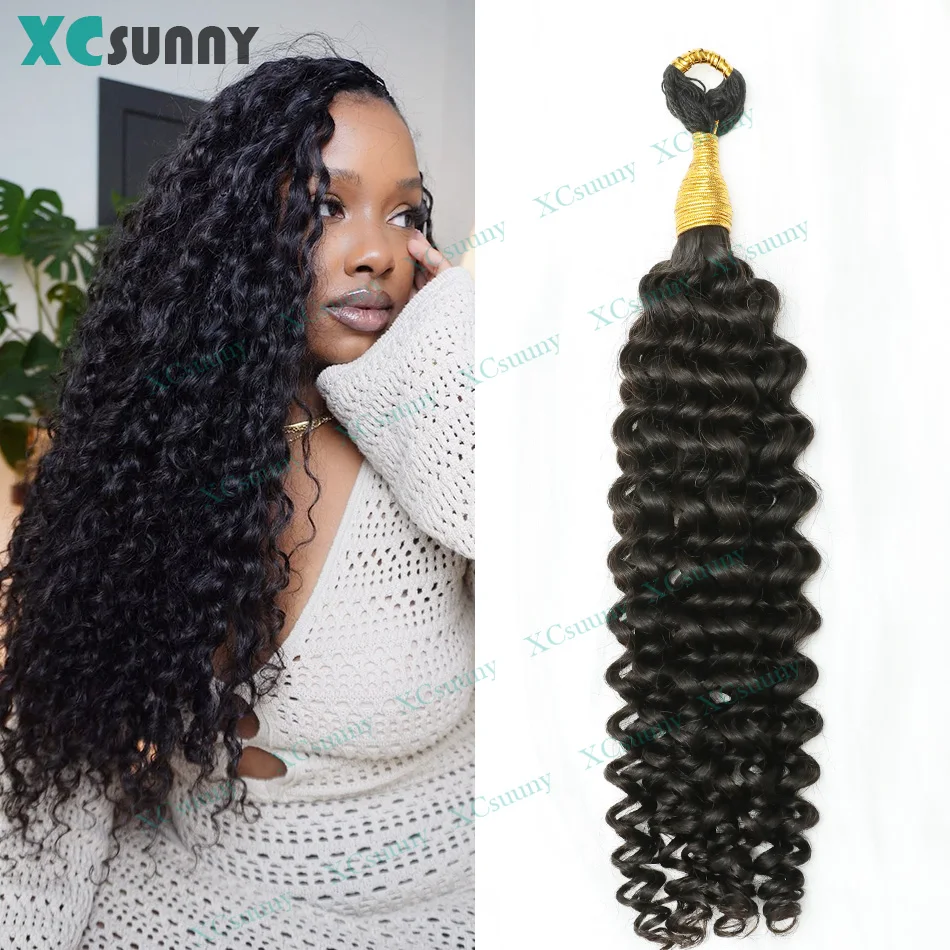 

Глубокие вьющиеся человеческие волосы для плетения, предварительно разделенные, без выпадения, многоразовые вязаные крючком человеческие волосы без узлов с перьями