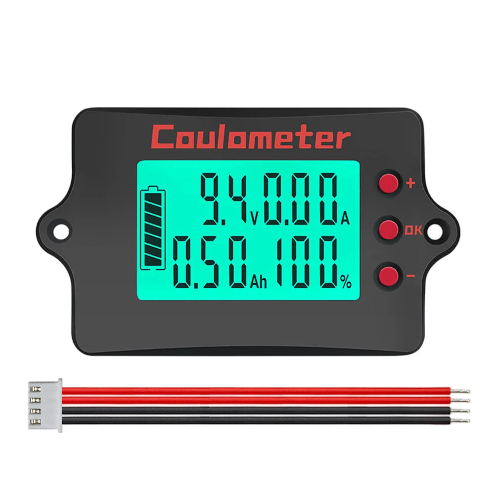 DC 8-120V 4-in-1 Coulomb Counter Meter With Large STN Display For Lithium Iron Phosphate For Battery Voltage Current Capacity Mo