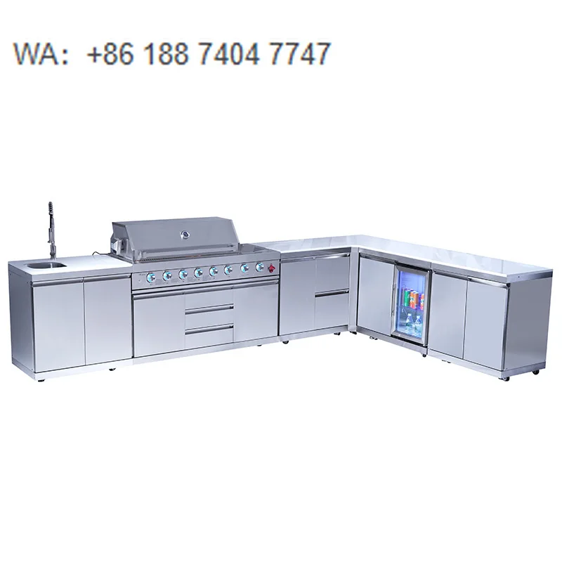 High Quality 6-Burner Stainless Steel Gas Grill Luxurious Premium Outdoor Kitchen with Fridge Cabinet and Sink