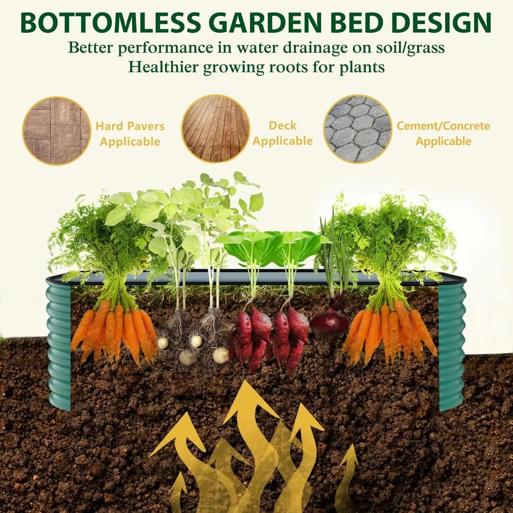 9-in-1 Galvanized Steel Planter Box, 24''H Modular Garden Bed Outdoor with 2 Aluminum Support Rods, 6x3x2FT Raised Garden