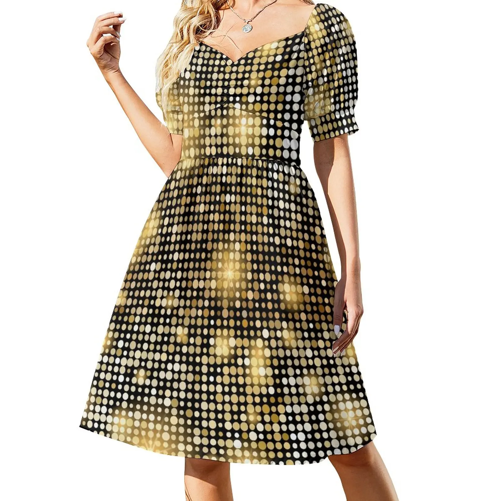 

Golden shiny mosaic in disco ball style Sleeveless Dress Dresses dress for women summer