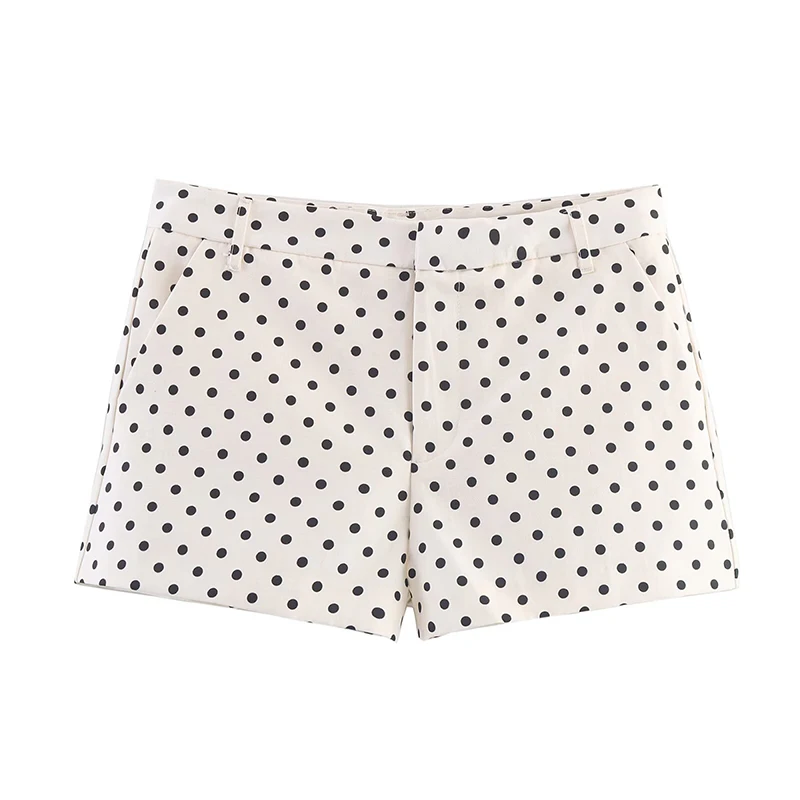 YENKYE 2025 Vintage Polka Dot Shorts Women Mid-rise Casual Summer Short Pants pantalones cortos