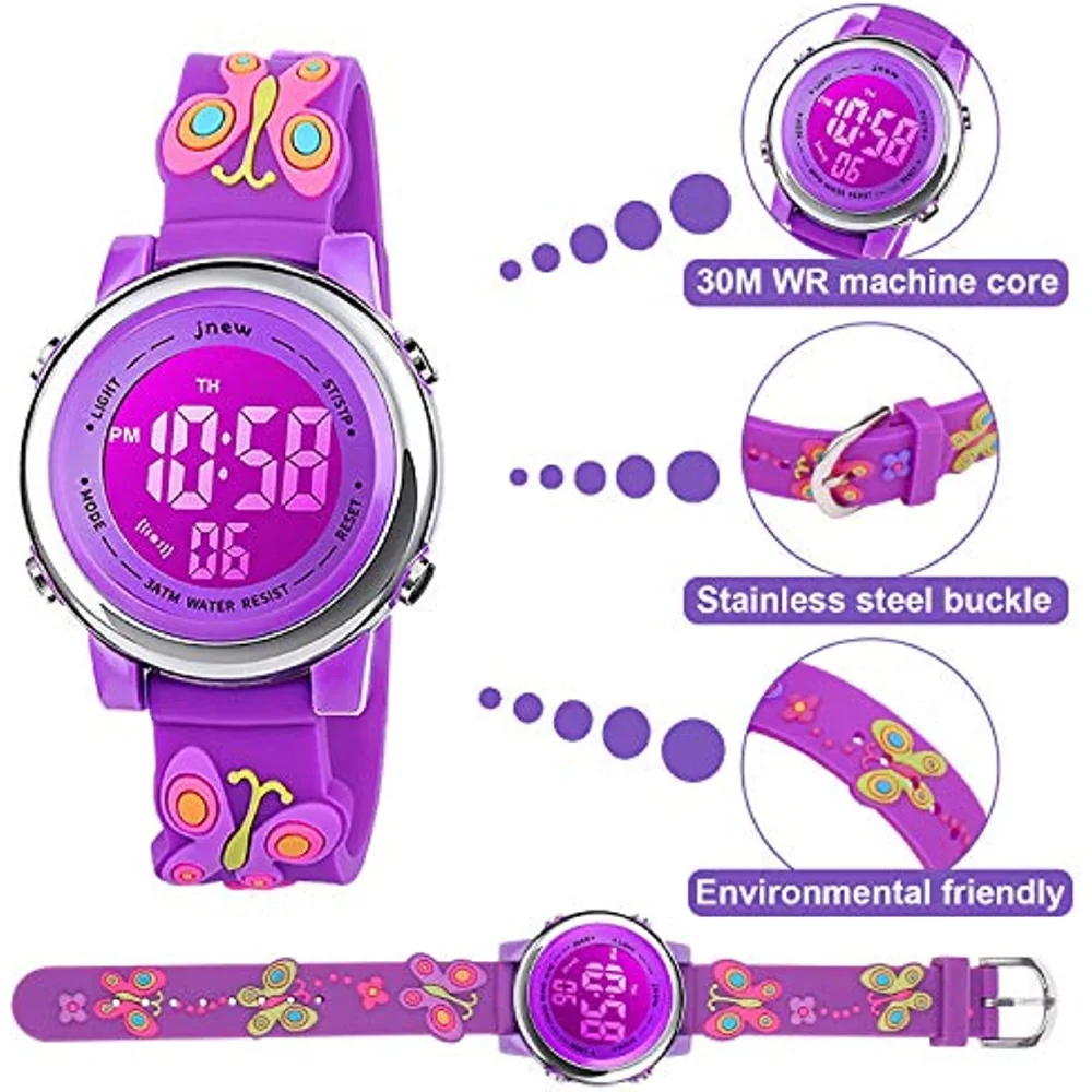 Kids Watch 3D Cartoon Toddler Wrist Digital Watch Waterproof 7 Color Lights with Alarm Stopwatch for 3-10 Year Boys Girls Child