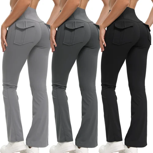 Imagen 1 del producto Pantalones de yoga acampanados de talle alto para mujer con bolsillos Leggings con corte de bota con control de barriga para gimnasio Fitness Ropa casual