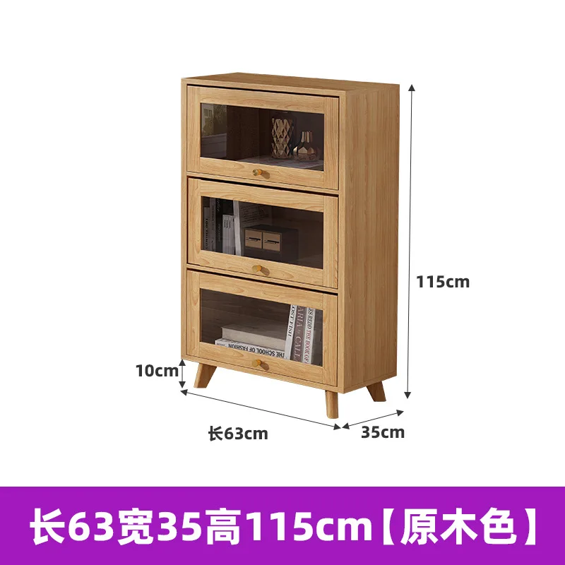 Walnut sliding door bookcase household simple bedroom living room multi-layer
