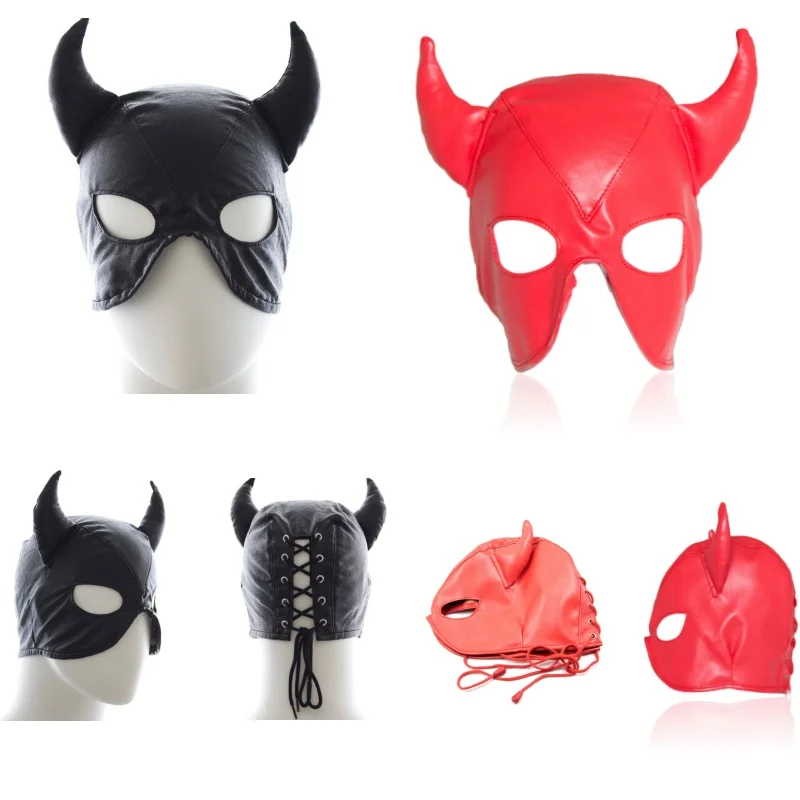 

Сексуальная экзотическая маска на голову из искусственной кожи с рогом быка для взрослых, косплей, костюмы для флирта, вечерние головные уборы, игры для пар, игровая маска, аксессуары