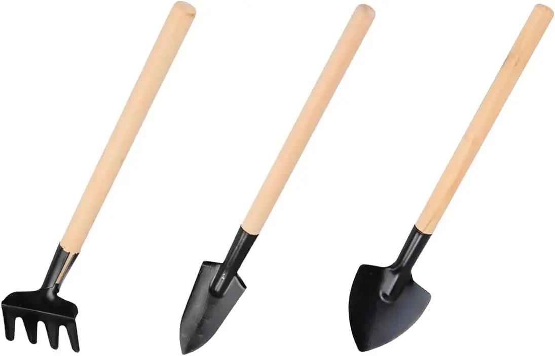 3Pcs Mini Gardening Tool Set with Wooden Handles includes Small Hand Rake and Spade  for  and Potted Plants Care