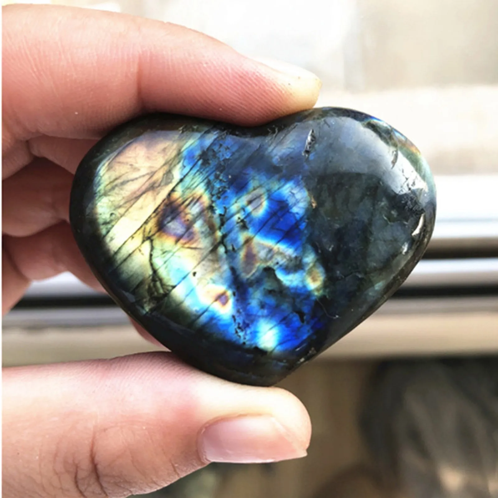 1-5cm Heart-Shaped Stone Natural Labradorite Feldspar Moonstone Crystal Healing Meditation Fengshui Ornament Home Decor Craft