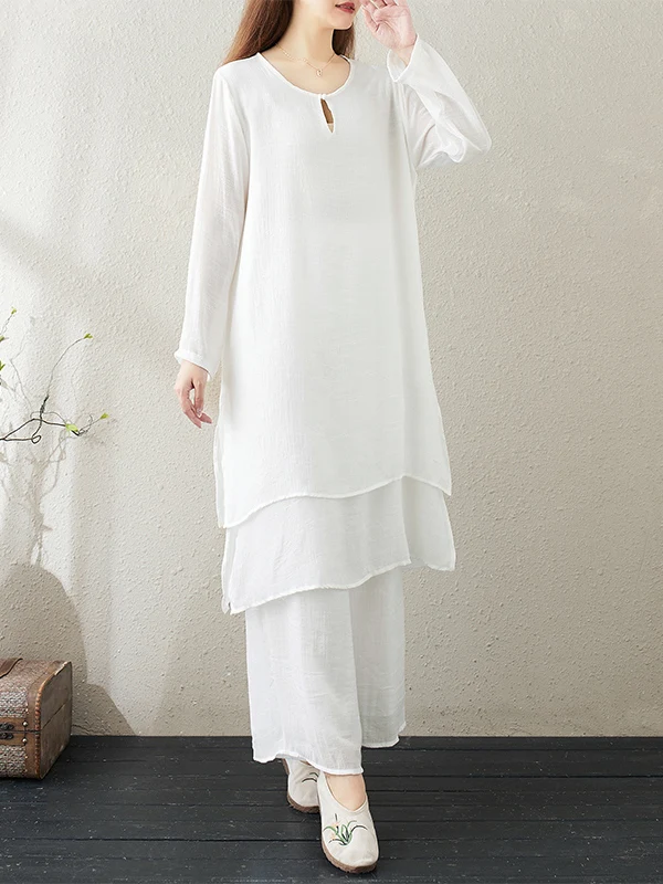 Witte Ethereal Zen Dance Dameskledingset Katoen Spirituele Theeceremonie Faionable Stage Performance Traditioneel Chinees...