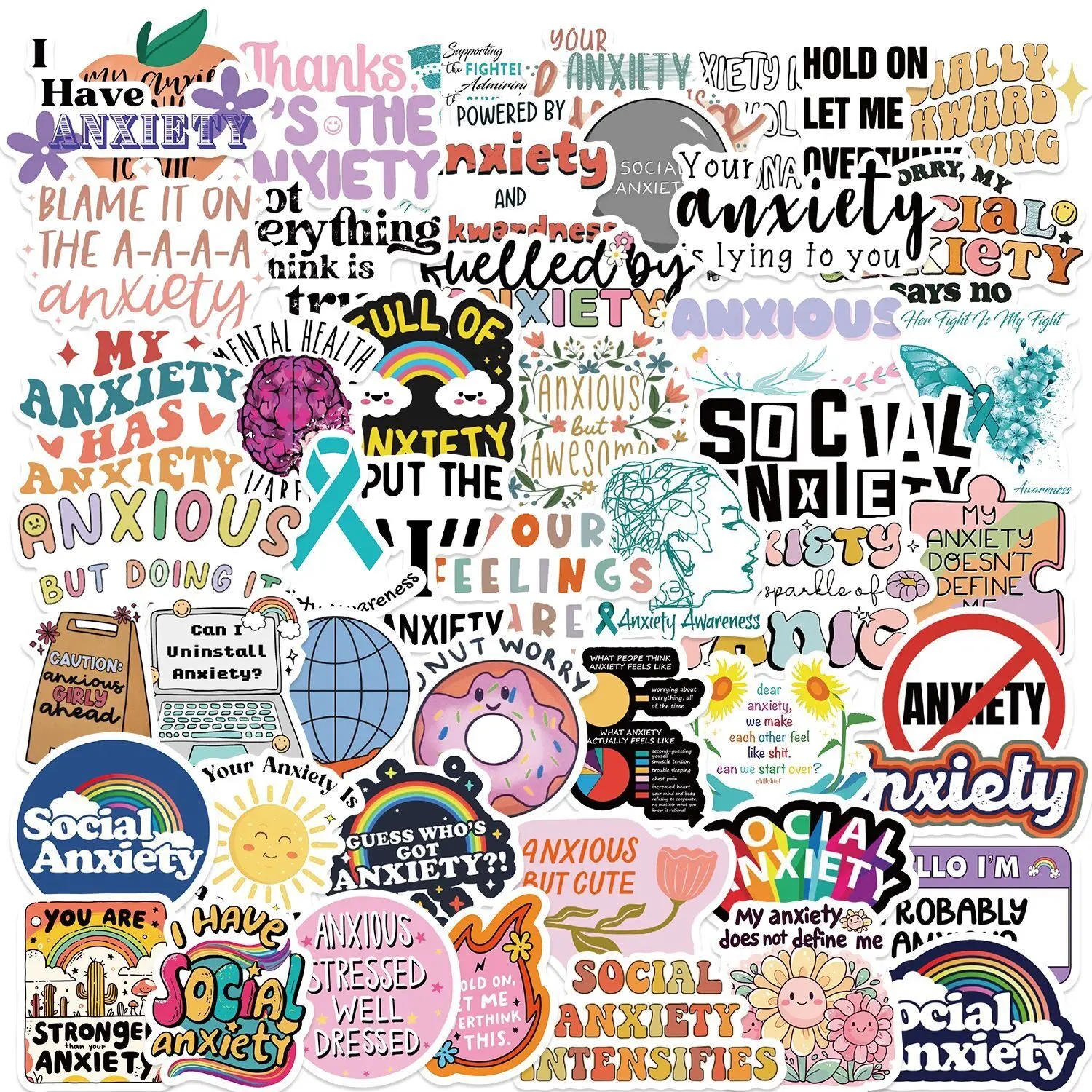 10/50PCS Cute Social Anxiety Sensory Mental Health Graffiti Stickers DIY Water Bottle Laptop Luggage Skateboard Fridge Sticker