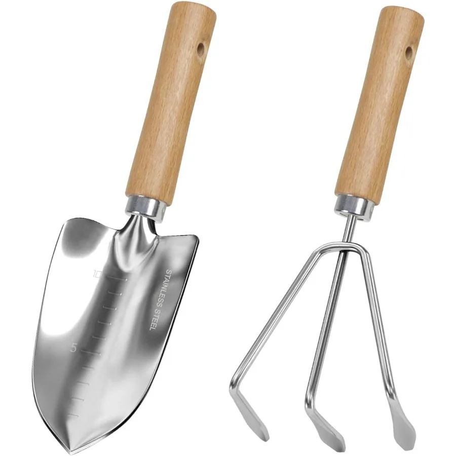 

Garden Tool Set 2 Pieces Stainless Steel Heavy Duty Garden Tools Gardening Kit with Wooden Handle Garden Hand Tools Durable Gar