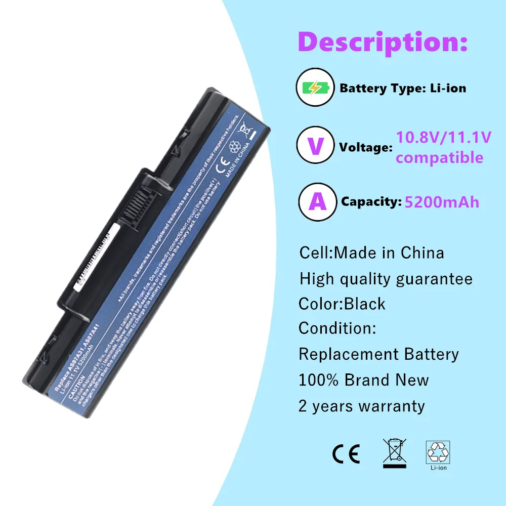 Laptop Battery For Acer Aspire 5738 5738G 5738Z 5740 5740DG 5740G 7715Z BT.00604.022 BT.00605.018AS07A51 AS07A52 batteia