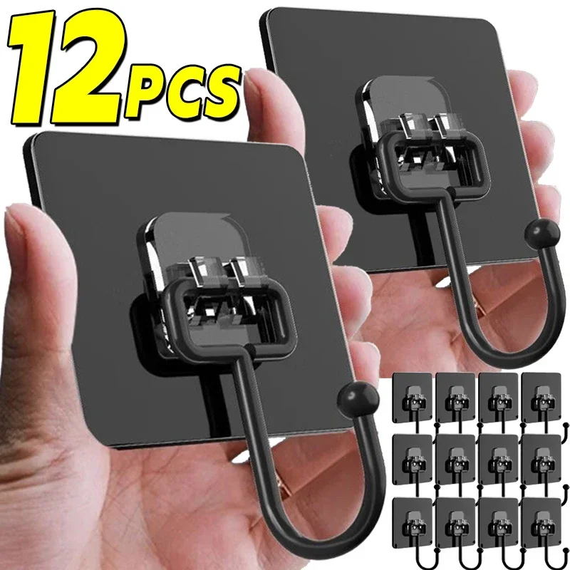 

12/1pcs Self Adhesive Hooks Non-Punching Strong Sticky No Trace Wall Hook for Kitchen Bathroom Towel Bags Storage Hanging Holder