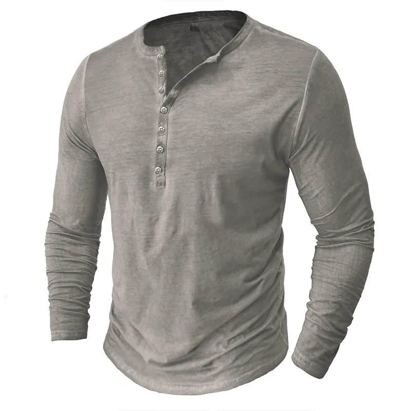 2024 Spring Henery Neck Long Sleeve T shirt Men Solid Casual Mens Tees High Quality Male Tops Classic Tshirts Mens Clothing