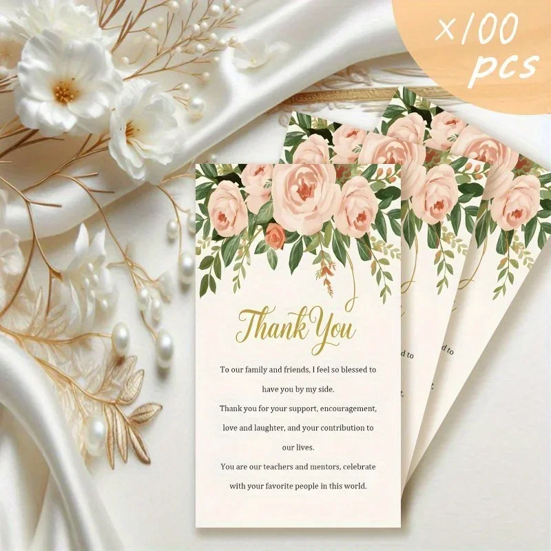 100pcs Green Plant Themed Wedding Thank-you Cards, Simple Wedding Thank-you Cards, Bohemian Style Dining Table Thank-you Cards