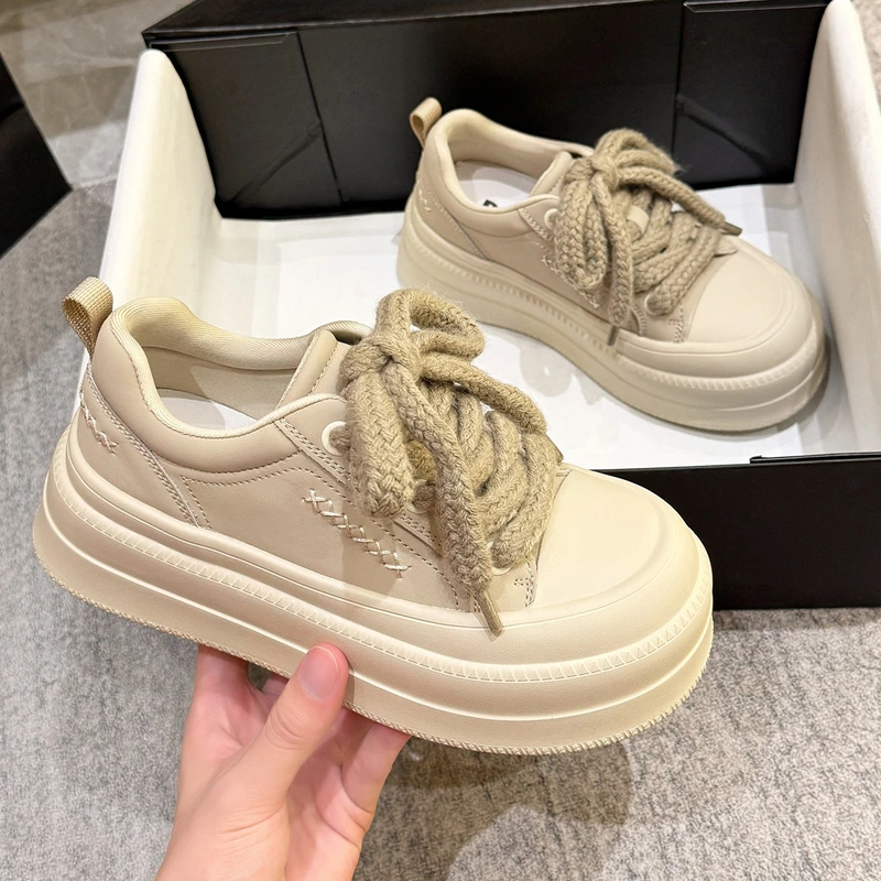 

AUTUSPIN 6cm Women Flat Shoes Winter Autumn Spring Soft Chunky Sneakers Ladies Outdoor Thick Soled High Platgform 6cm Footwear