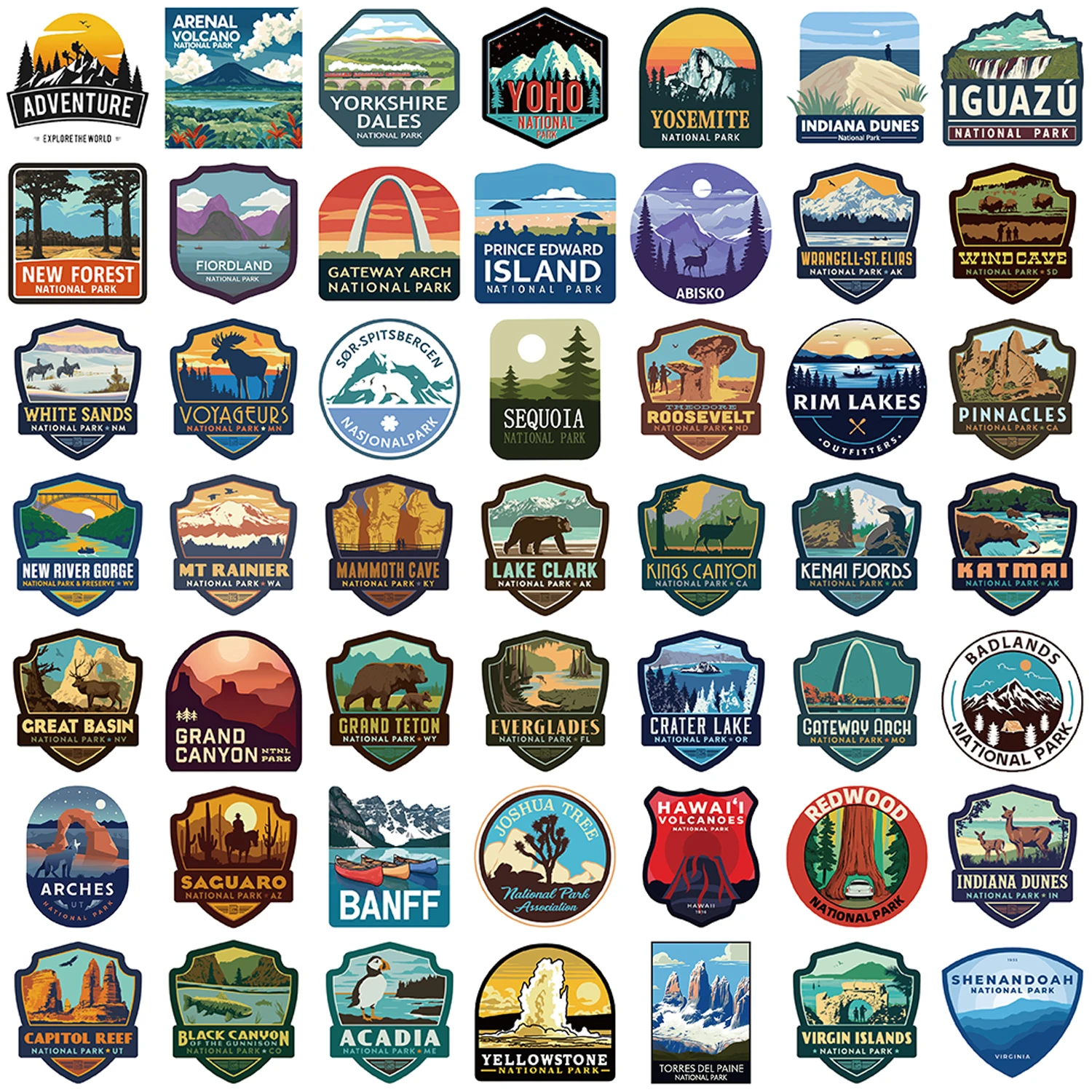 50/100pcs อุทยานแห่งชาติสติกเกอร์ Doodle สติกเกอร์กันน้ํารถแล็ปท็อปกระเป๋าเดินทางสําหรับผู้ที่ชื่นชอบกลางแจ้ง & คนรักการผจญภัย