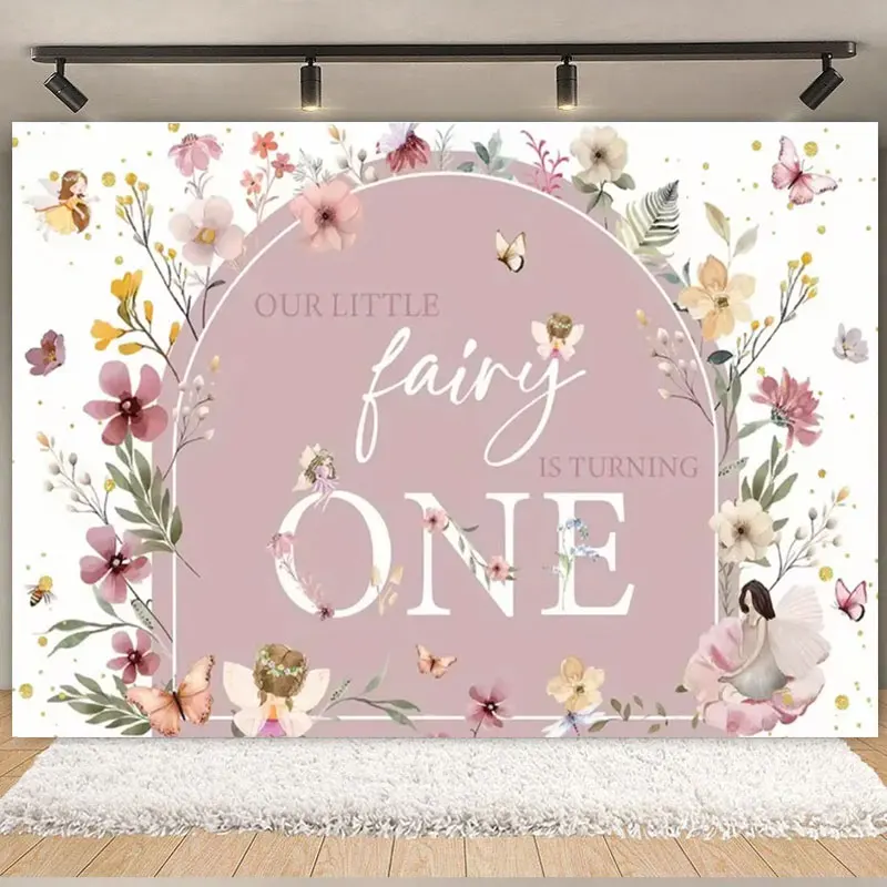 Girls Flower Fairy Mushroom 1st Birthday Party Decoration Backdrop Colorfu Elf Butterfly Baby Shower Photography Background Prop