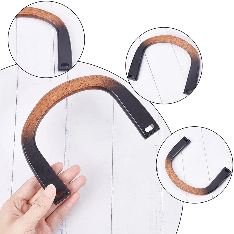 2Pcs Wooden Purse Handles U-Shaped Wooden Handles For Handbag DIY Handmade Macrame Bag Handle Replacement For Beach Bag