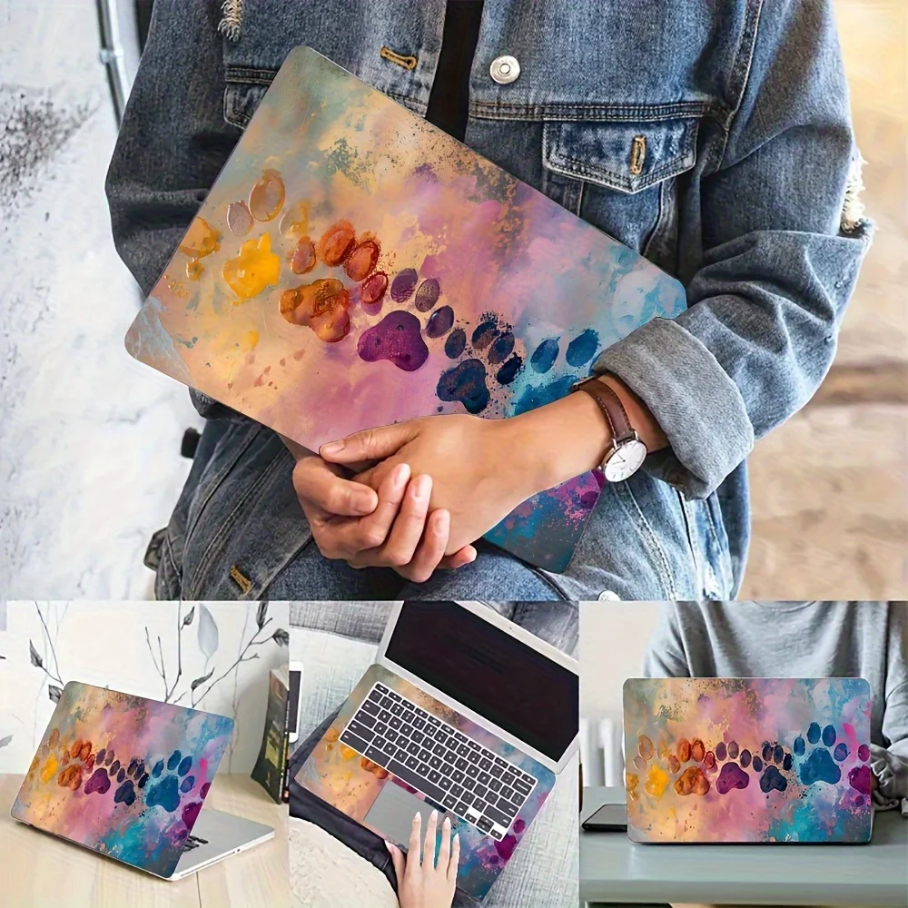 2-Pack Vivid Cat's Claw Printed PVC Laptop Film - Scratch Resistant Abstract Watercolor Pattern, Protective Case for Notebooks
