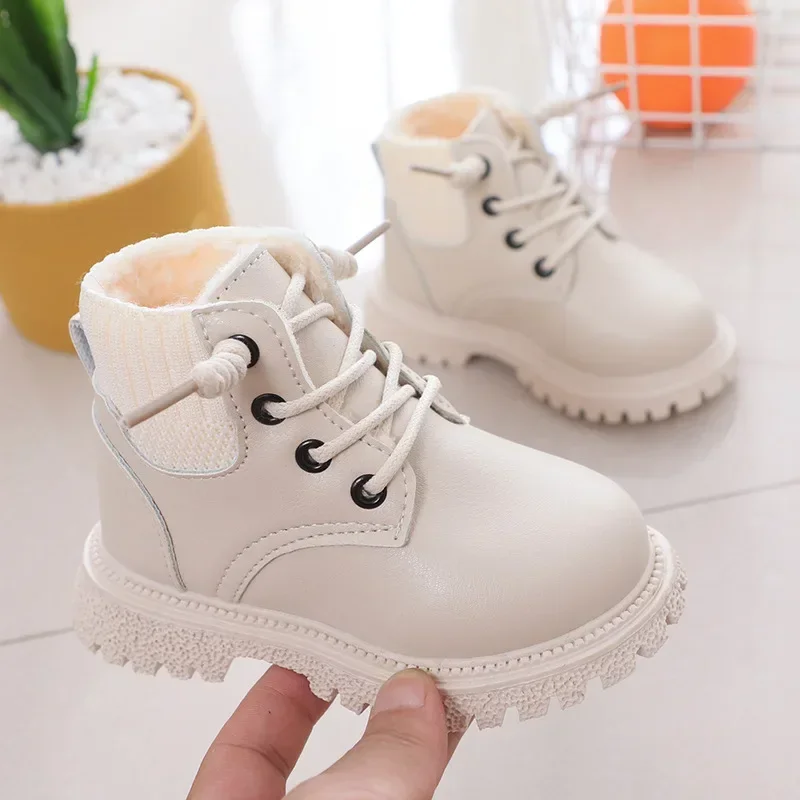 Kids Thicken Warm Snow Boots New Winter Baby Boys Waterproof Non-slip Rubber Outsole Ankle Boots Toddler Fashion Leather Boots