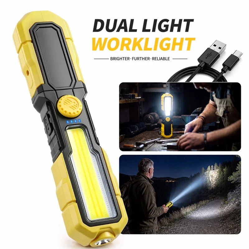 Flashlight outdoor strong light charging burst bright long life portable emergency multi-function cob work small flashlight