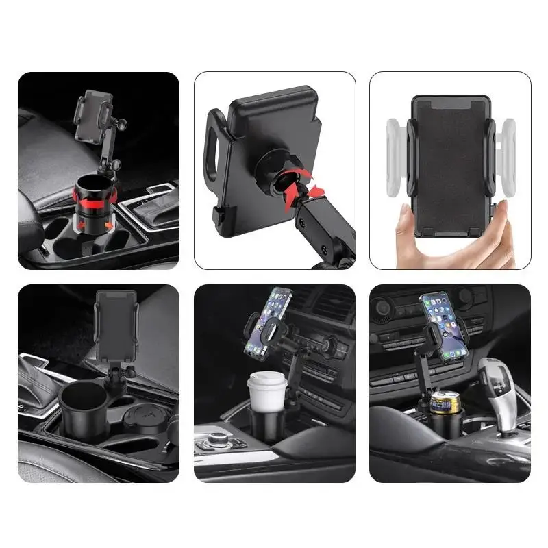 Car Cup Holder Expander with Cell Phone Mount 360 Rotation Cup Holder Expander Smartphone Mount Auto Interior Accessories