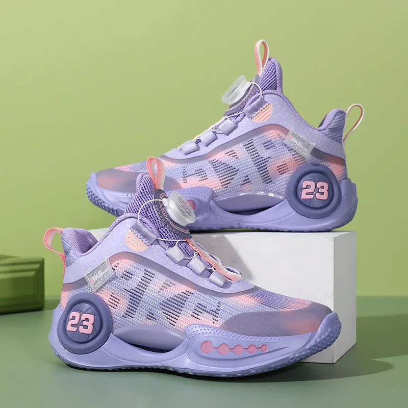 Chaussures de sport pour enfants, baskets respirantes en maille à boucle rotative, à la mode, antidérapantes, pour course à pied, nouvelle collection été