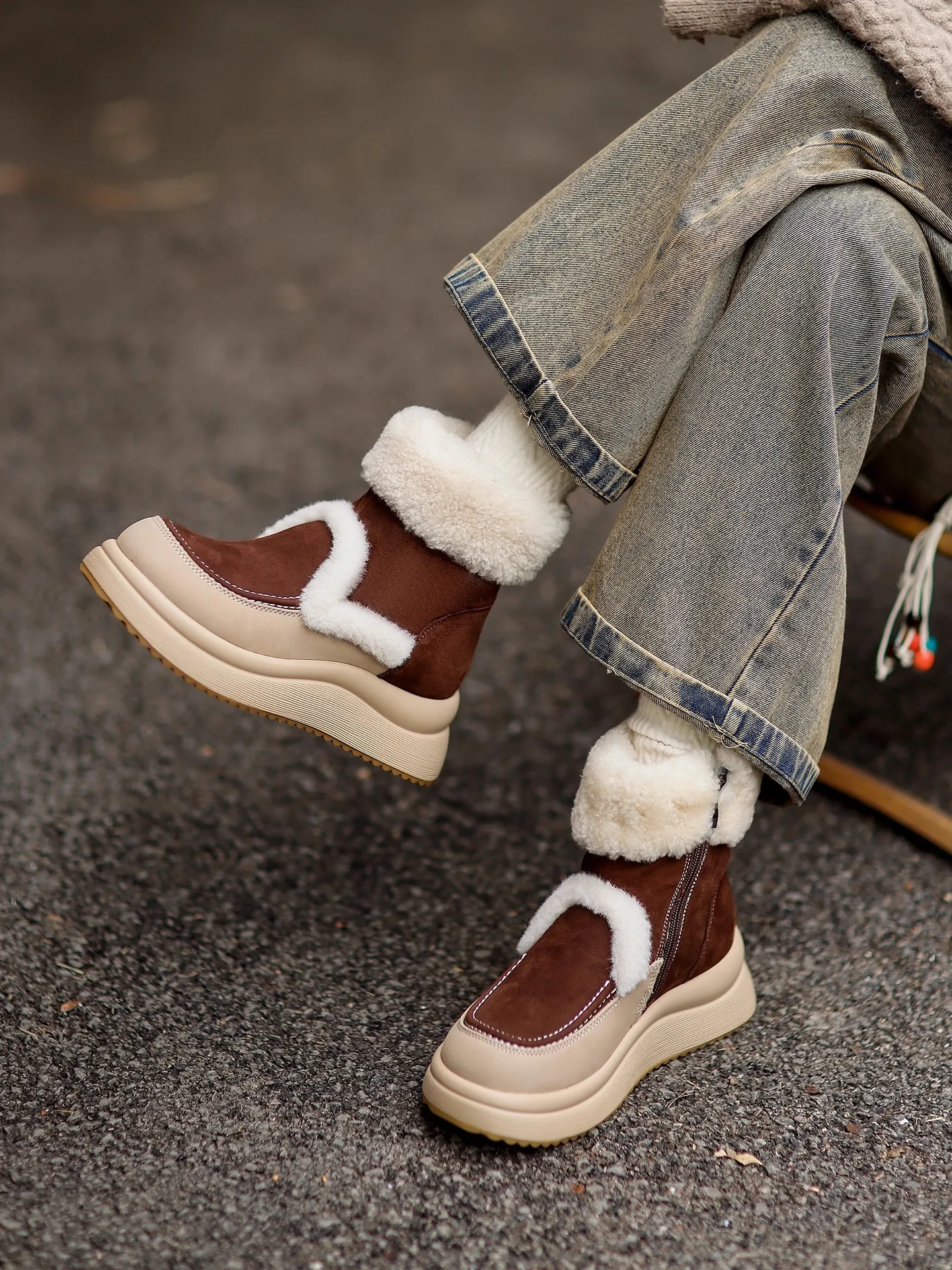 

New Ladies Genuine Leather Short Boots Women Winter Warm Wool Fur Snow Boots Suede Shoes Female Footwear Botas Femininas