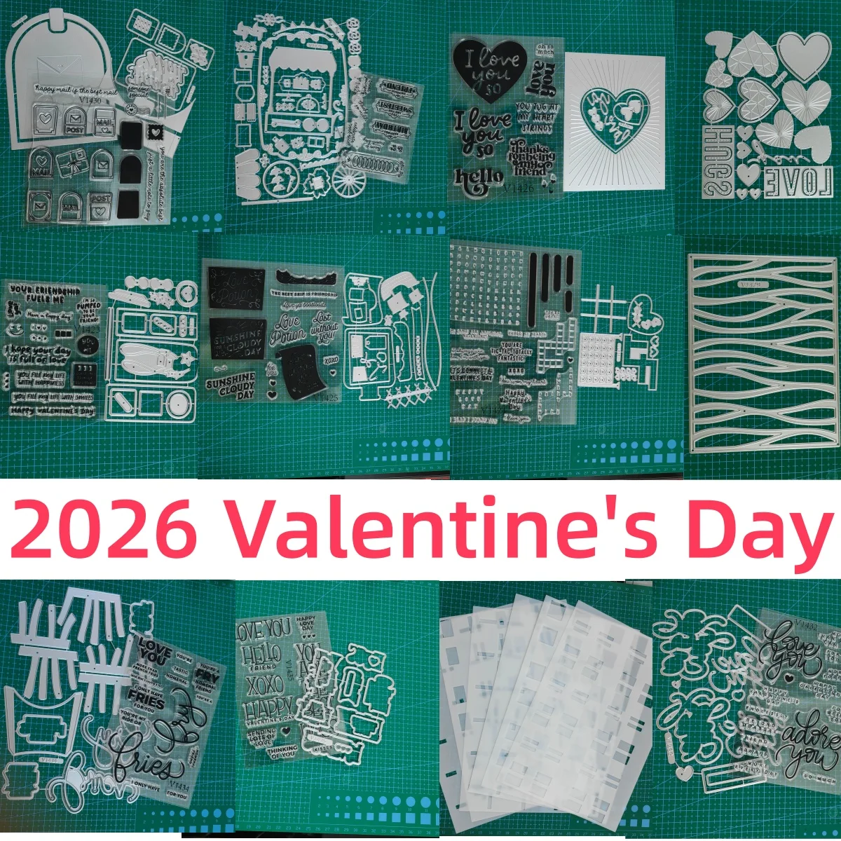 

2026 Valentine Hearts Mail Post perfume Metal Cutting Dies Clear Stamps Stencil Hot Foi for DIY Decorating Scrapbook Paper