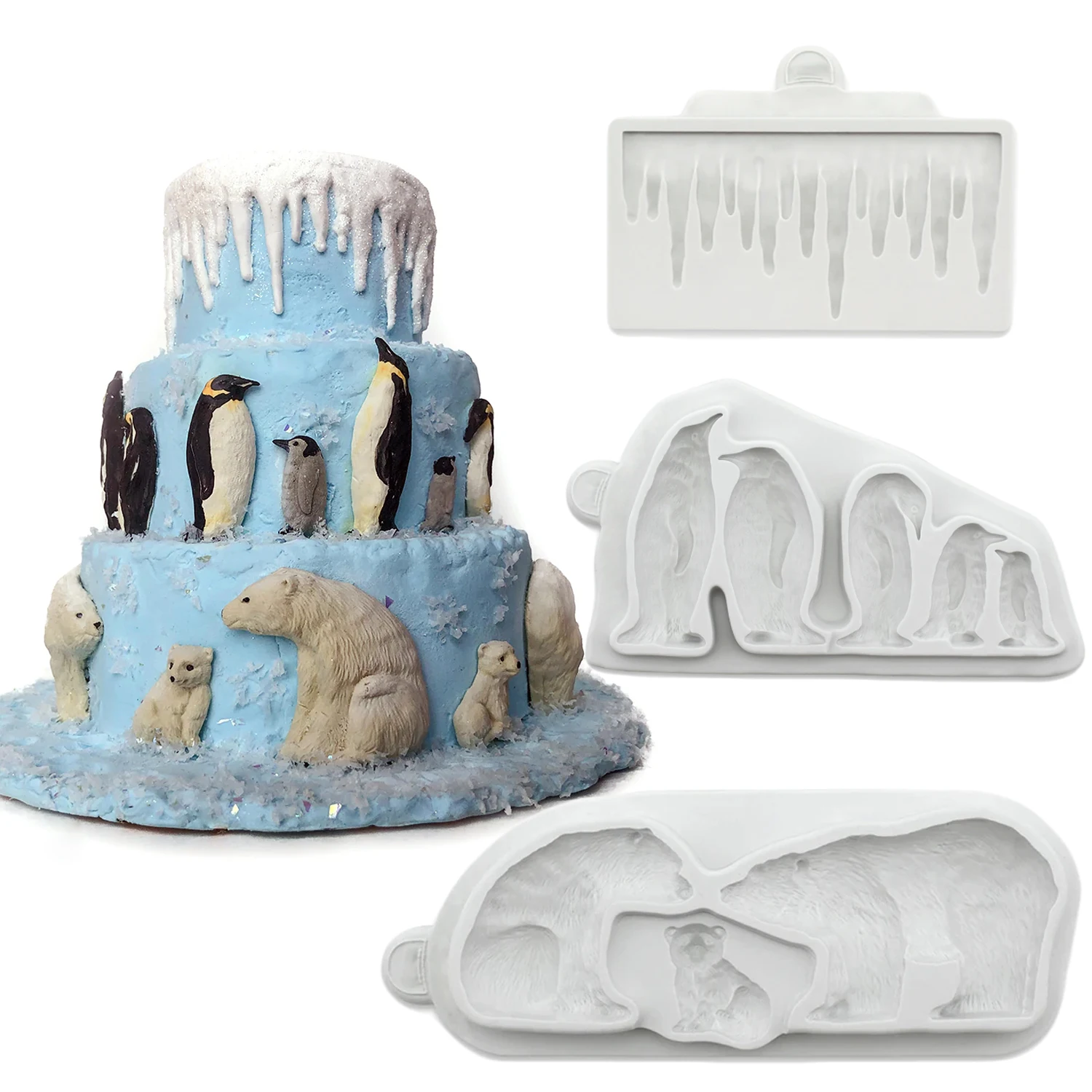 Glacier World Icicles Penguin,Polar Bear Silicone Mold Fondant Cake Decorating Mold Sugarcraft Chocolate Baking Tool Kitchenware