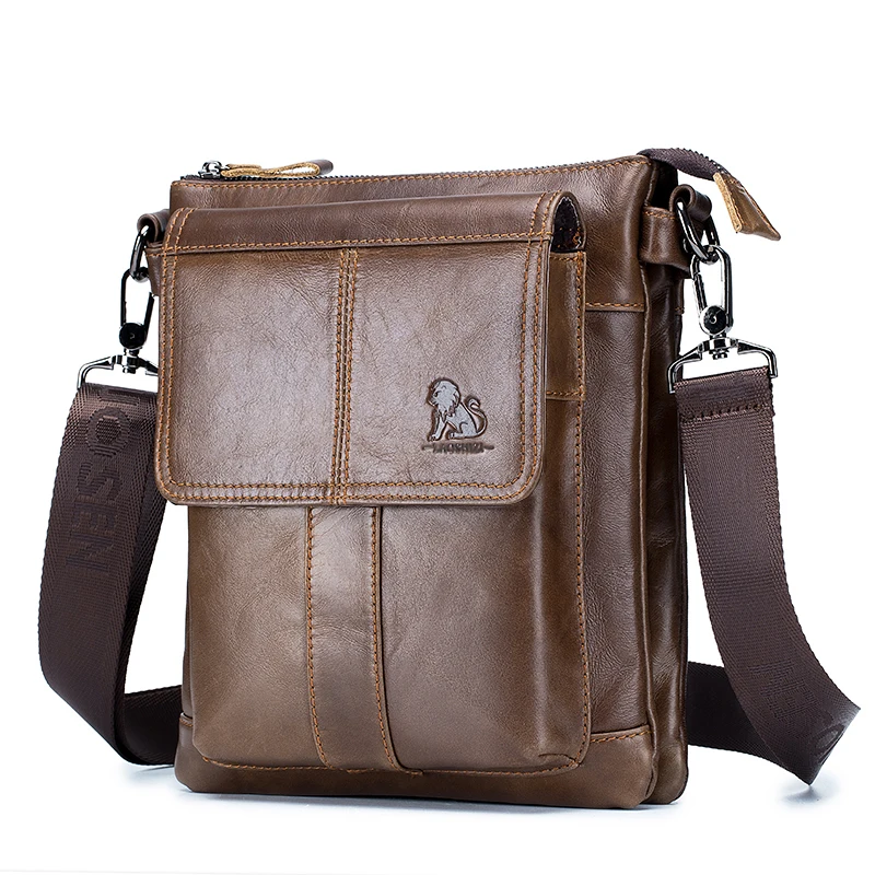 1pc Men's Leather Messenger Bag Cow Leather Shoulder Bag Men's Retro Large Capacity Multi-Functional Messenger Bag