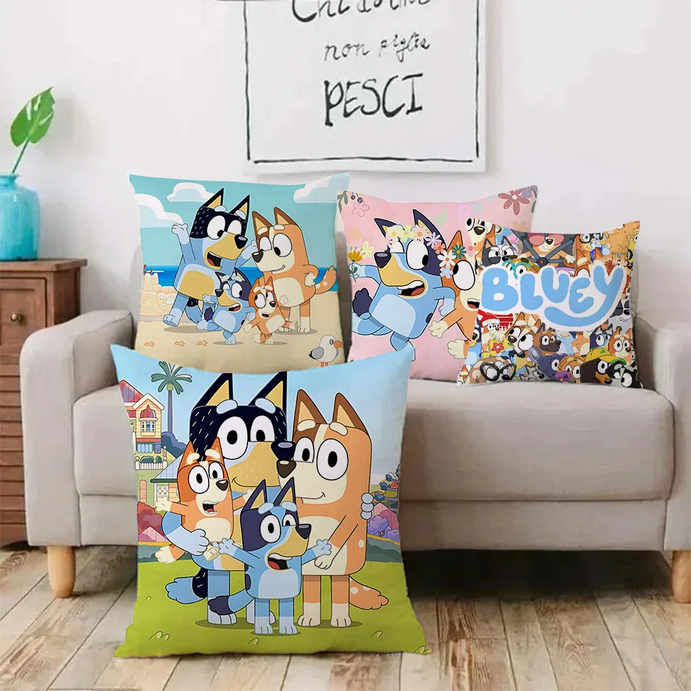 Funny Cartoon Pillow Covers Sofa Cartoon Decorative Home Double-sided Printing Short Plush Dog B-Blueys Cushion Cover