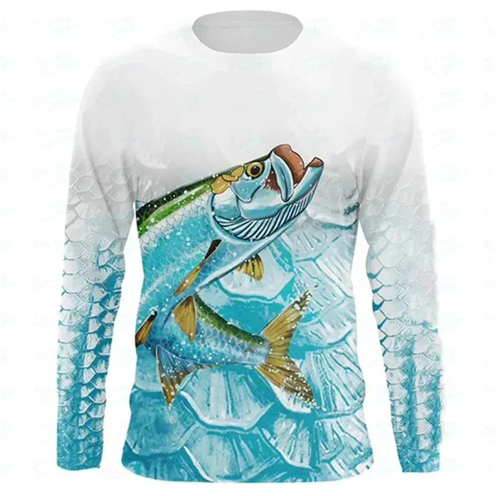 الرجال الصيد طويلة الأكمام طاقم الرقبة تي شيرت 3D مطبوعة طاقم الرقبة قميص سريعة الجافة عارضة الرياضة أزياء فضفاضة شخصية أعلى