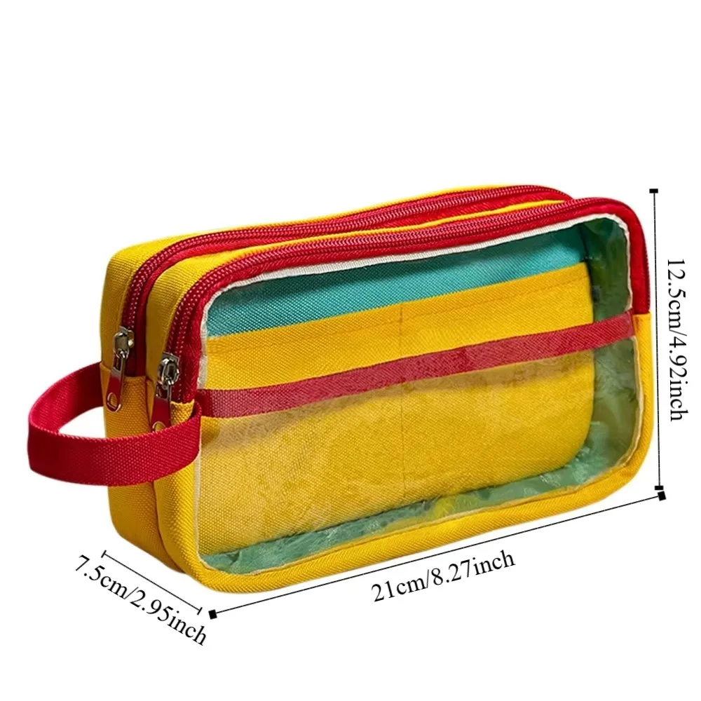 Durable Contrast Color Pen Bag Large Transparent Capacity Pencil Case Multi-layer Stationery Storage Box