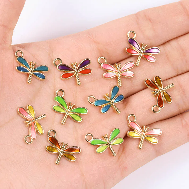 20Pcs 15*13mm Mini Enamel Drip Oil Colour Dragonfly Pendants Cute Animal Charm for Jewelry Making DIY Earrings Bracelet Ornament