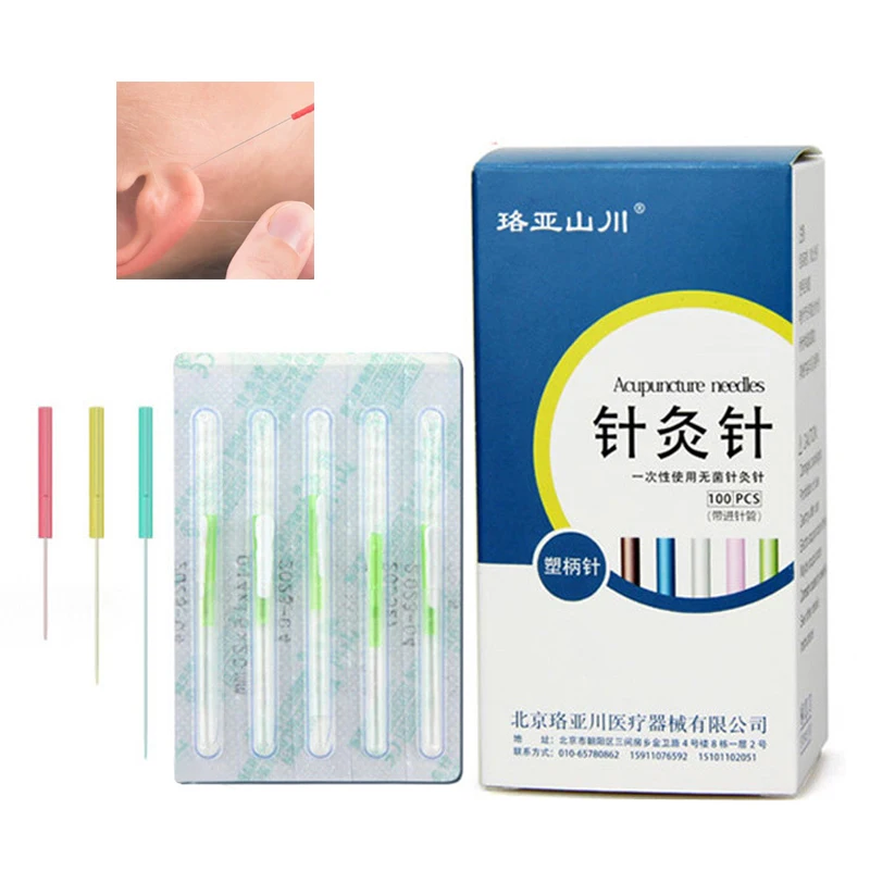 100Pcs 0.12/0.14./0.16/0.18 Filiform Needle Color Plastic Handle Acupuncture Needle Ear Body Masage Accupuncture Micro-Needling