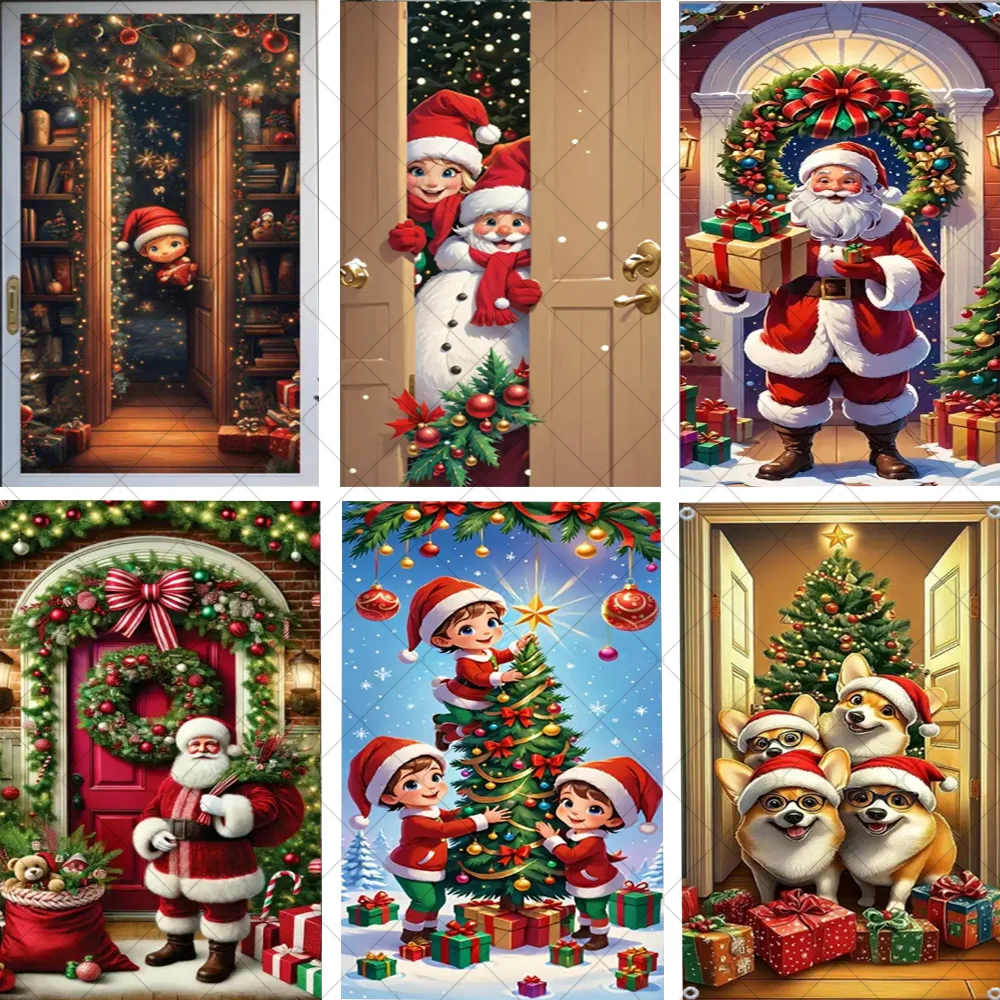 

Christmas Theme Santa Claus Santa Dog Snowman Door Cover Banner Photozone Backdrop Festive Party Decoration Photography Supplies