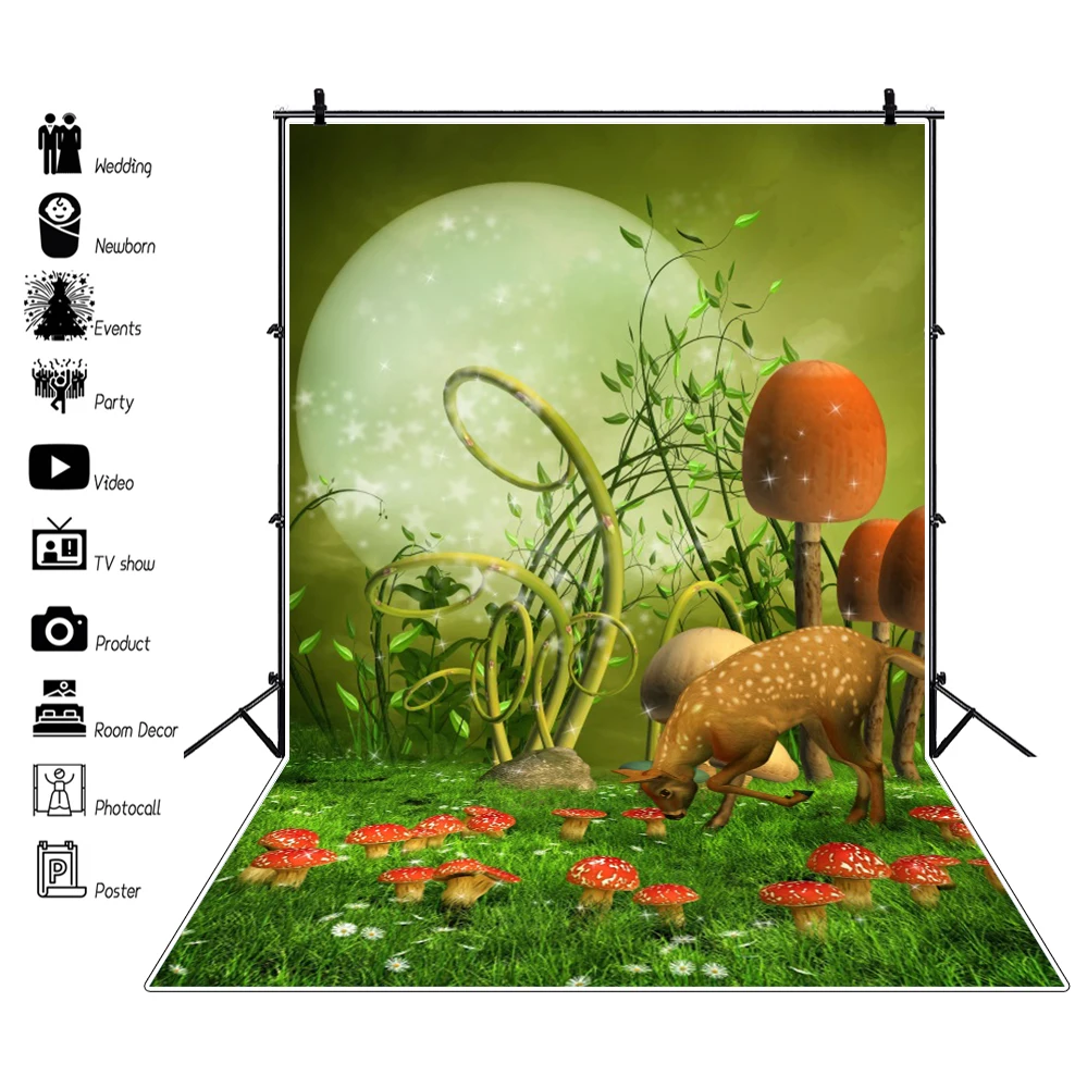 صورة خلفية حالمة لخلفية قوس الغابات والقمر للتصوير الفوتوغرافي لصورة عيد ميلاد الطفل صورة خلفية للتصوير بالاستوديو