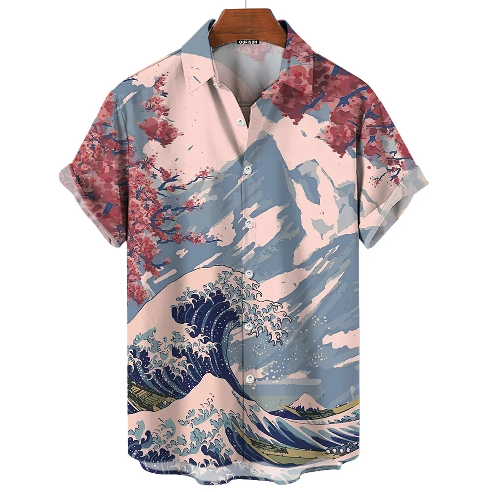 Hawaiian Shirts For Men Landscape Print Beach Short Sleeve Tops Blouse 2024 Oversized Shirt Mens Designer Clothes High Quality