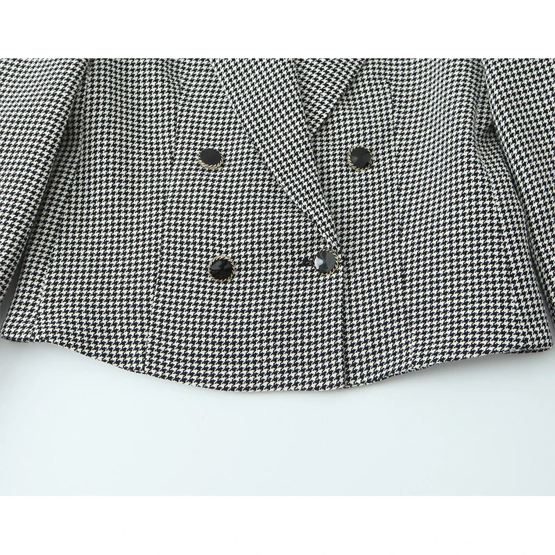 Yenkye feminino elegante curto houndstooth casual blazer manga longa lapela gola terno de escritório jaqueta duplo breasted senhora outfits