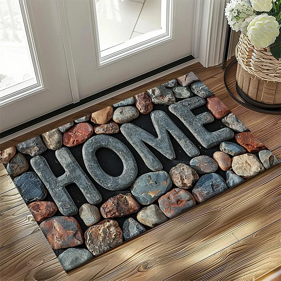 

Фланелевый коврик с принтом Stone HOME, нескользящий, для декора дома, мягкий, впитывающий, напольный ковер, подарок на новоселье для владельцев нового дома