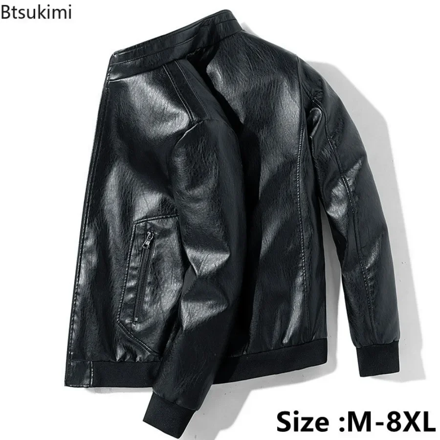 

2024 Men's Leather Jacket Oversized Spring Autumn Formal Business Leather Jacket Men Trendy Loose Baseball Leather Jacket M-8XL