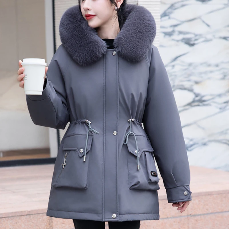 Women's Winter Jackets 2024 Fashion Fur Collar Parkas Woman Thick Warm Liner Detachable Coat High Quality