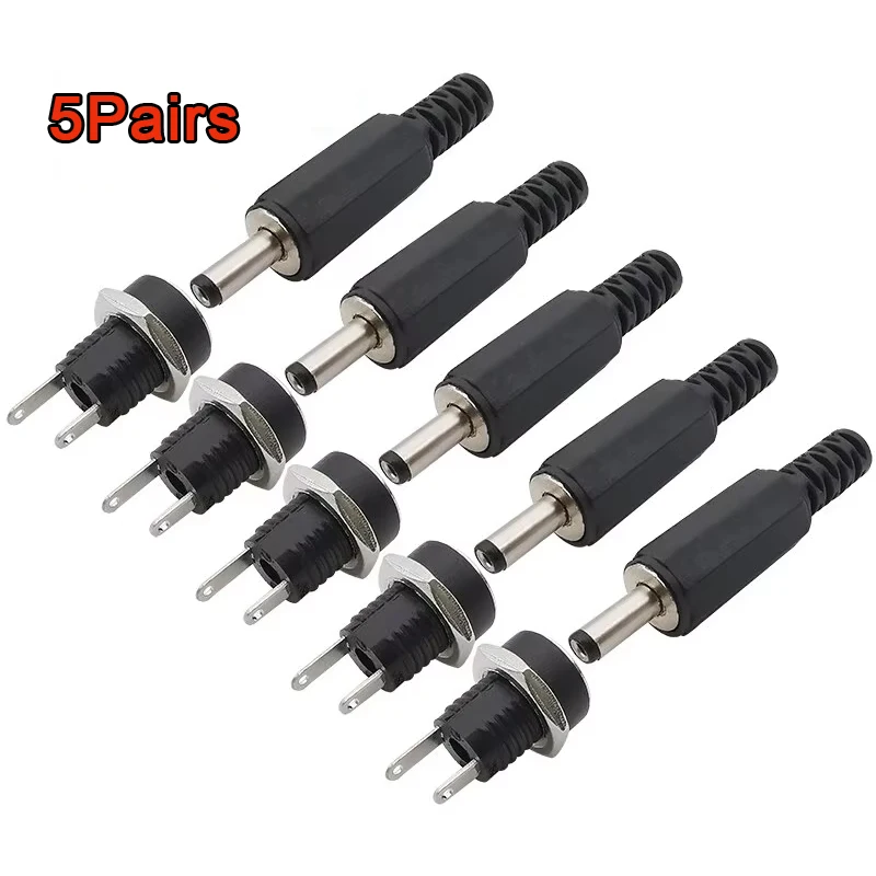 5Pair 5.5x2.1mm DC Power Plug Male Female Jack Socket Nut Panel Mount DC Power Adapter Connector