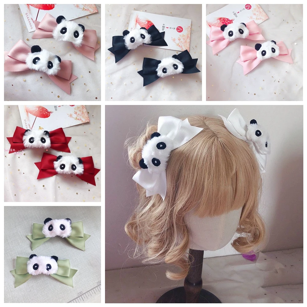 1 para spinki do włosów w stylu chińskim Panda Barrette Bowknot dekoracyjne Lolita akcesoria do włosów na imprezę damskie dziewczyny